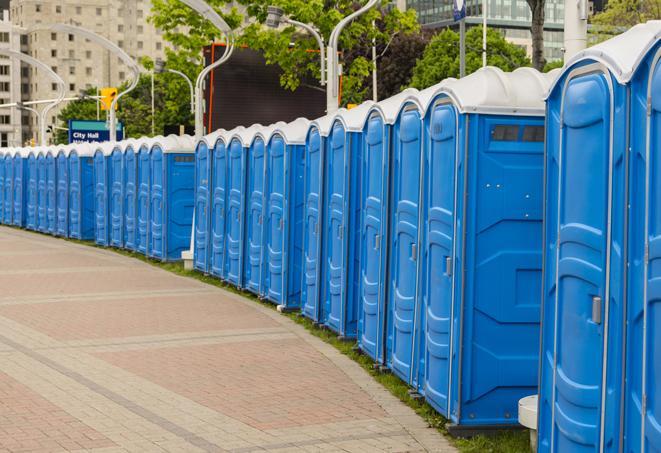 Seasonal porta potty units set up at a Middletown, Delaware venue